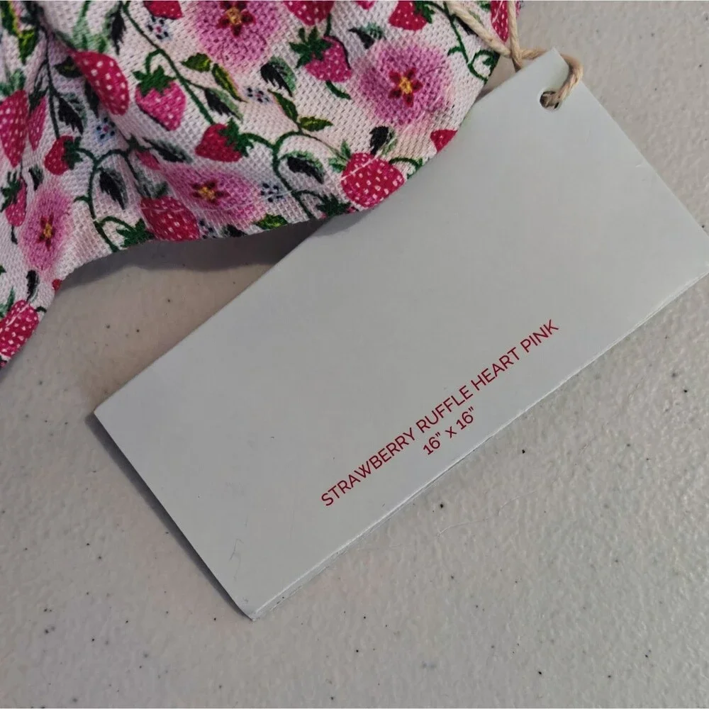 NEW Cath Kidston Strawberry Heart Pillow Ruffle Cotton Cover Toss Throw NWT Pink